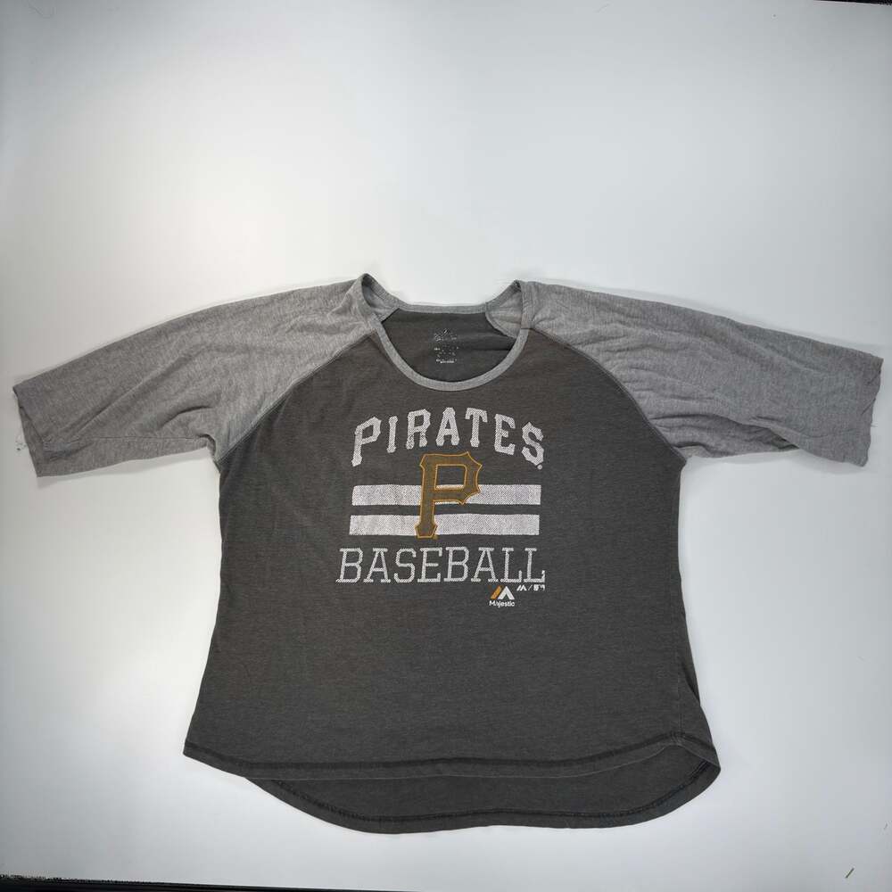 0834 Majestic Pittsburgh Pirates Baseball 3/4 Sleeve Raglan T-Shirt (stained on